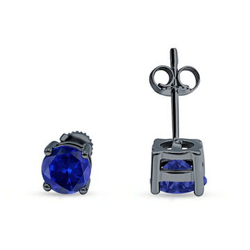 Solitaire Stud Earring Blue Sapphire CZ Black Tone 925 Sterling Silver Wholesale